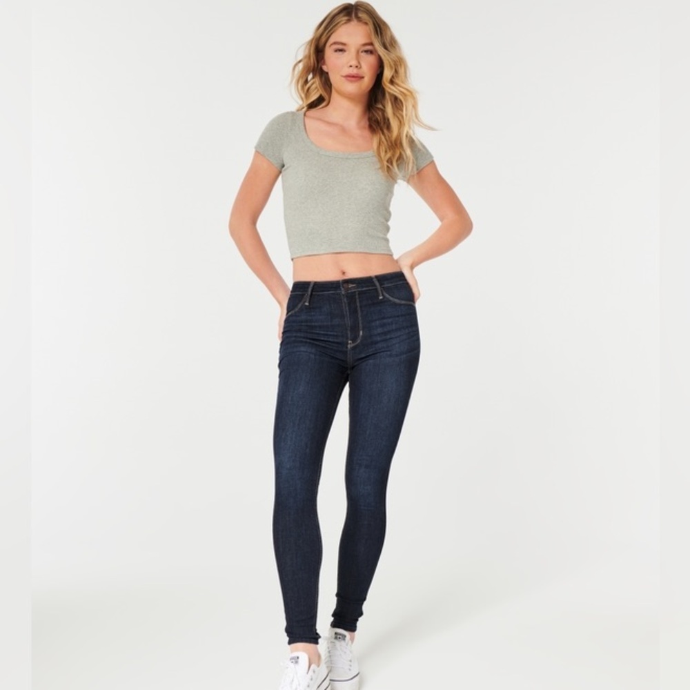 💜🖤 Hollister Jean Leggings Mid Rise Dark Blue Size 28X29 7R EUC